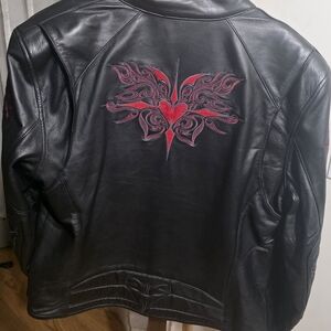 Harley-Davidson Black Leather Jacket with Red Design